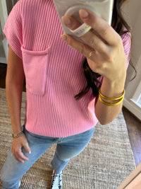 Pink Ribbed Sweater Top