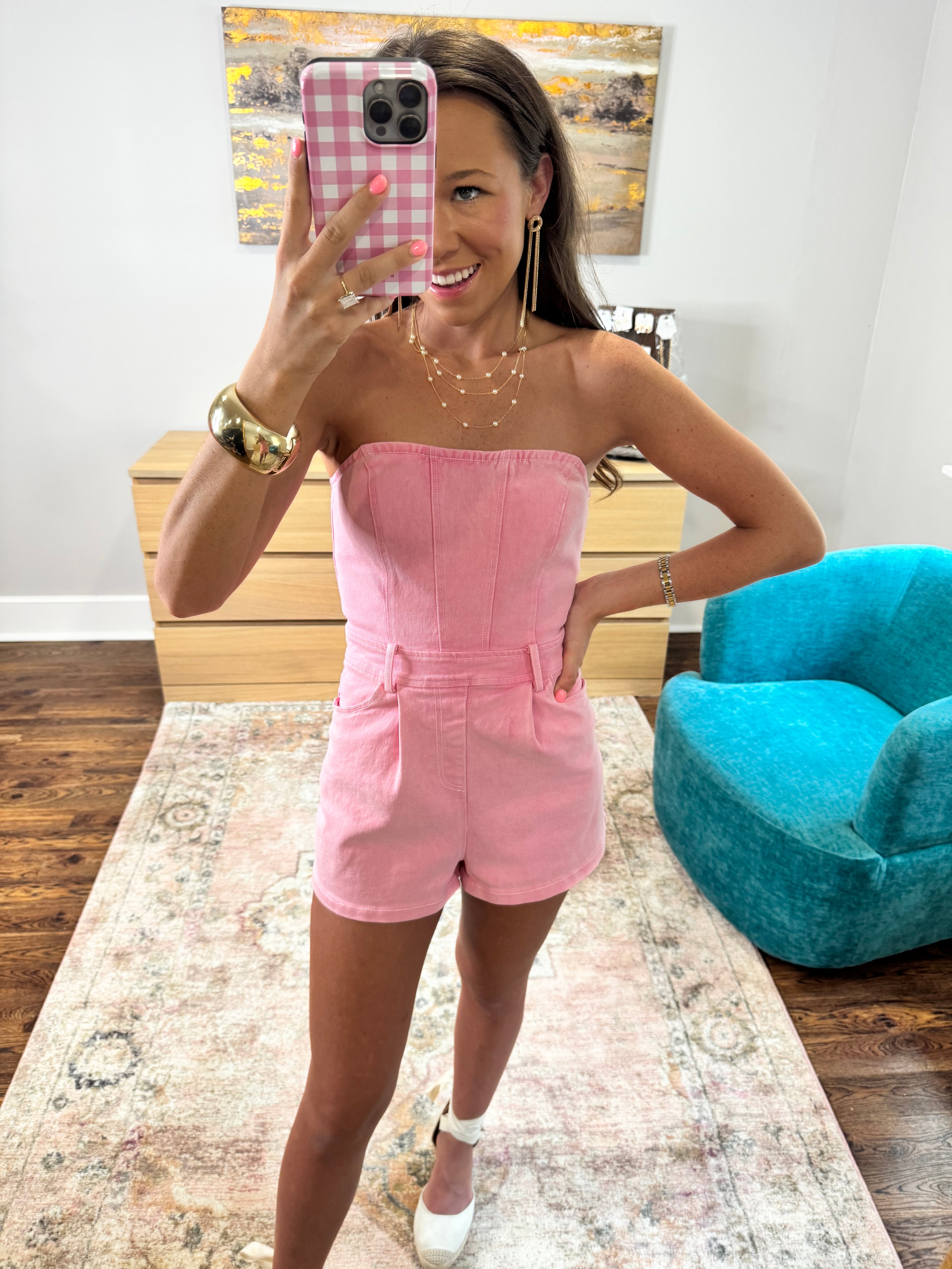 Pink Denim Romper