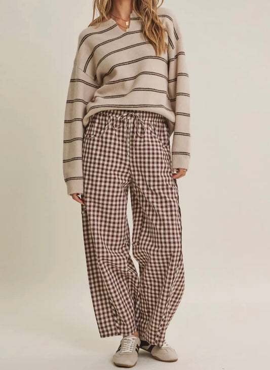 Mandy Gingham Cotton Barrel Pants
