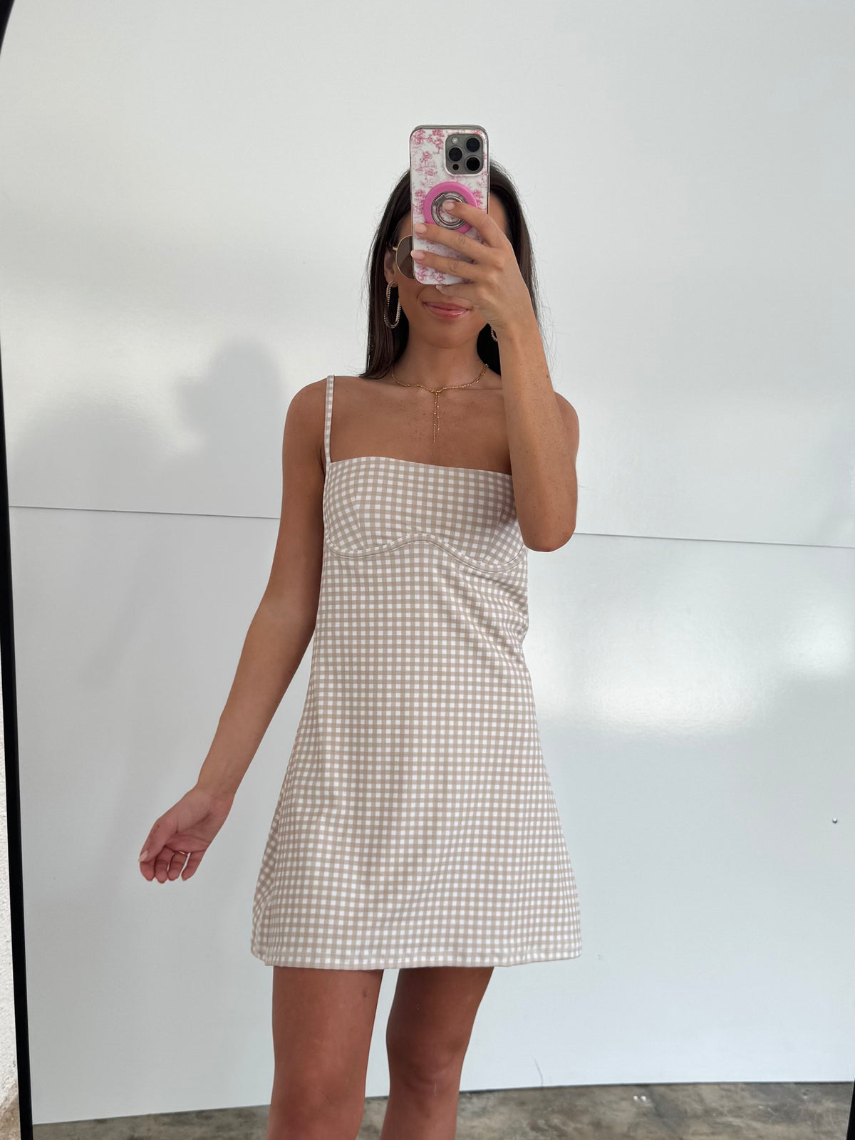 Beige Gingham Active Dress