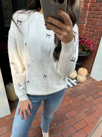 White Bow Embroidered Sweater