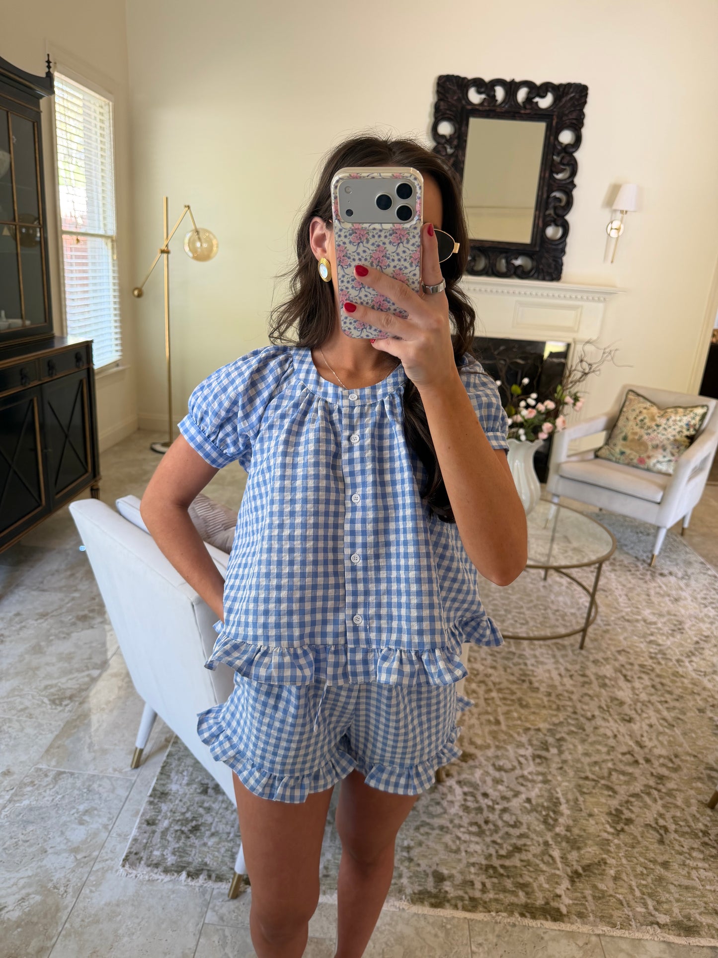 Blue Ruffle Gingham Set