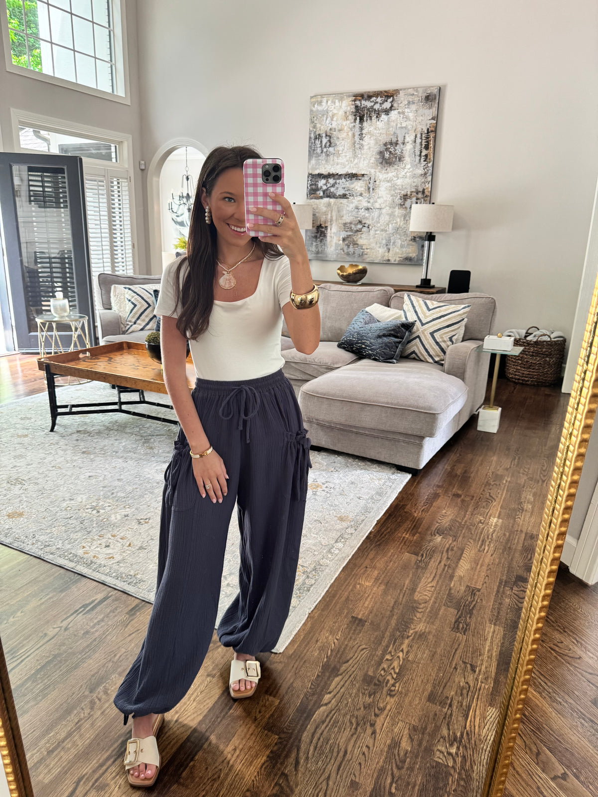 Blue Linen Joggers