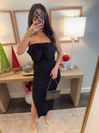 Black Bow Tie Midi Dress