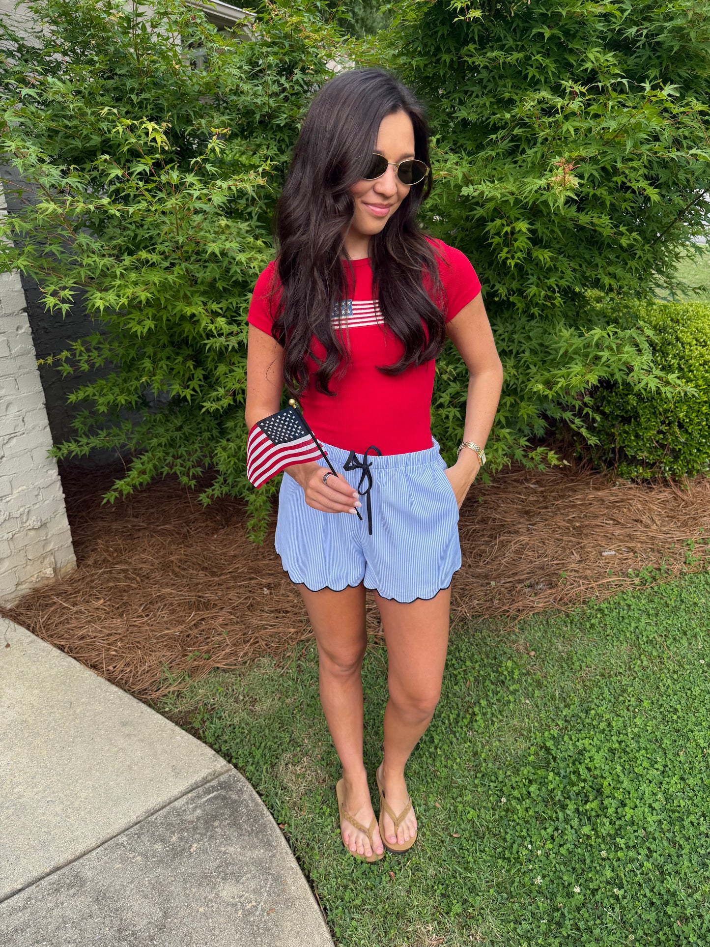 Blue Scallop Striped Shorts