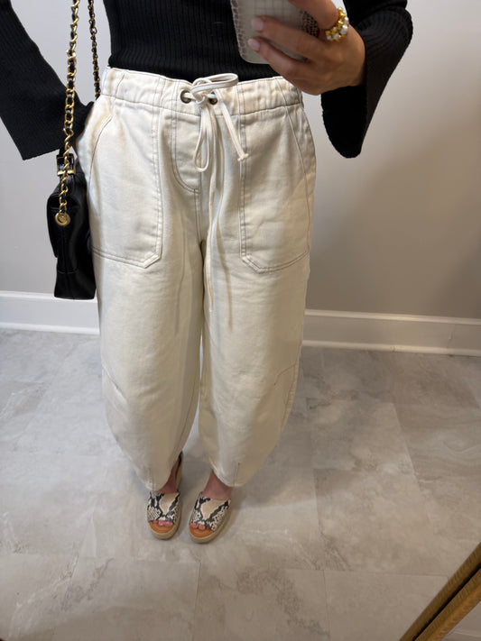 White Denim Barrel Jeans