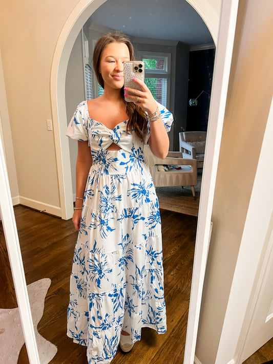 Blue & White Bubble Maxi Dress (Final Sale)