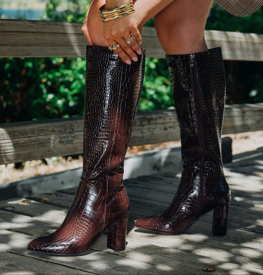Brown Crocodile Tall Boots