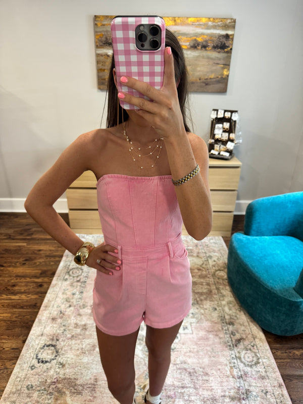 Pink Denim Romper