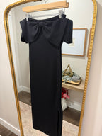 Black Bow Tie Midi Dress