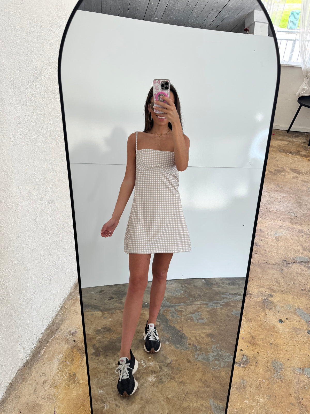 Beige Gingham Active Dress