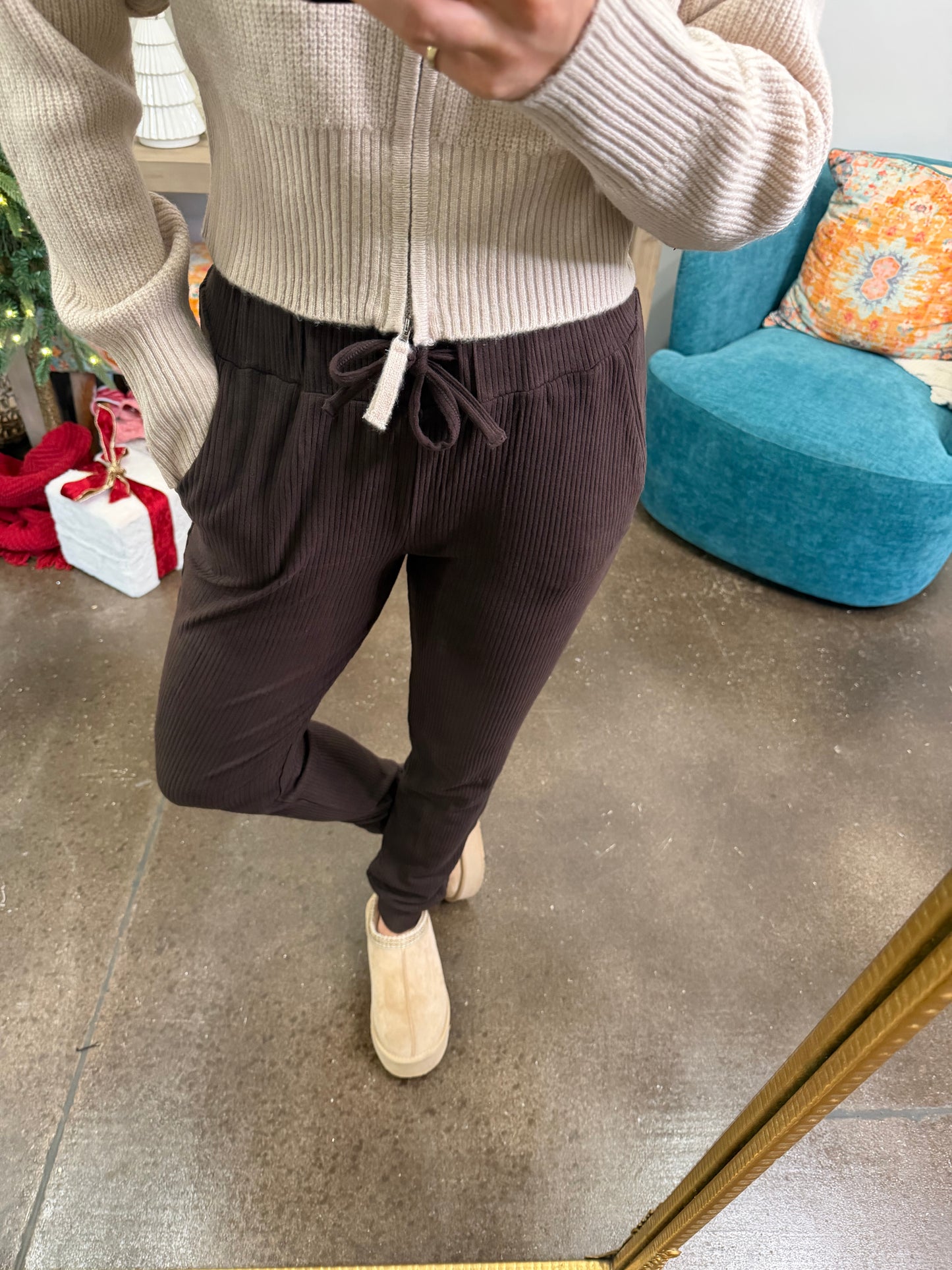 Brown Ribbed Joggers