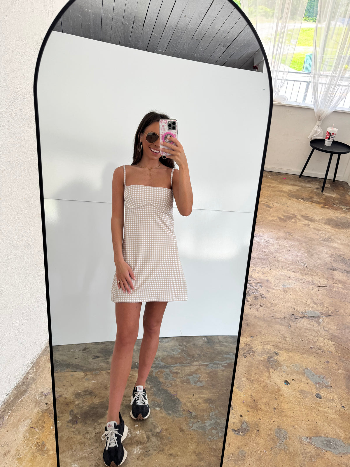 Beige Gingham Active Dress