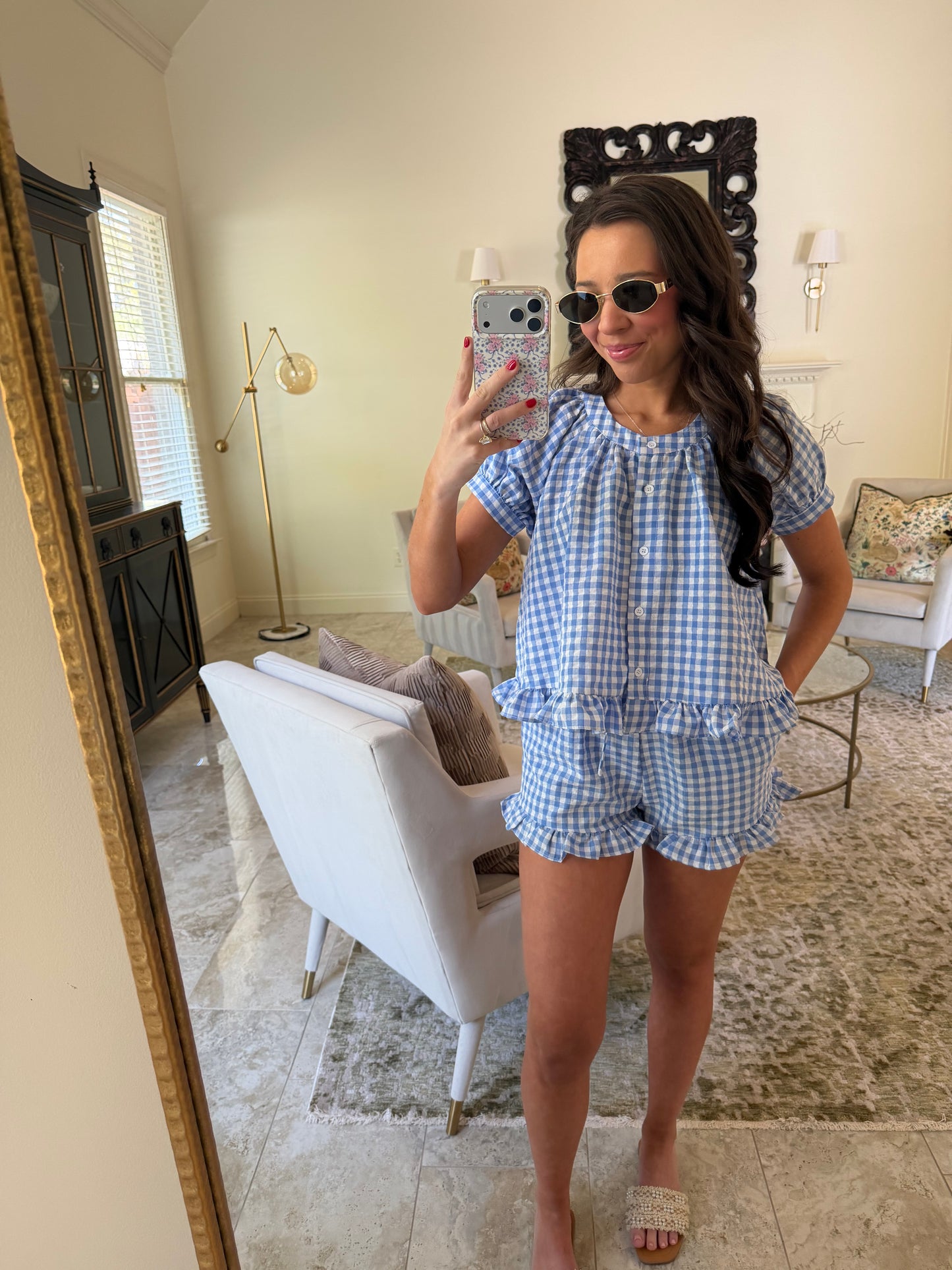 Blue Ruffle Gingham Set