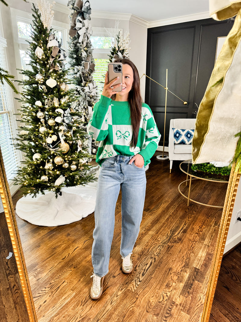 Green Christmas Bow Sweater