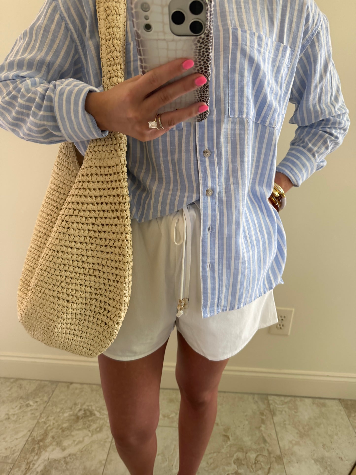 White Cotton Drawstring Shorts