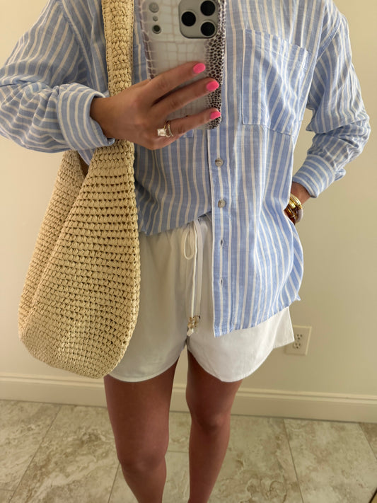 White Cotton Drawstring Shorts