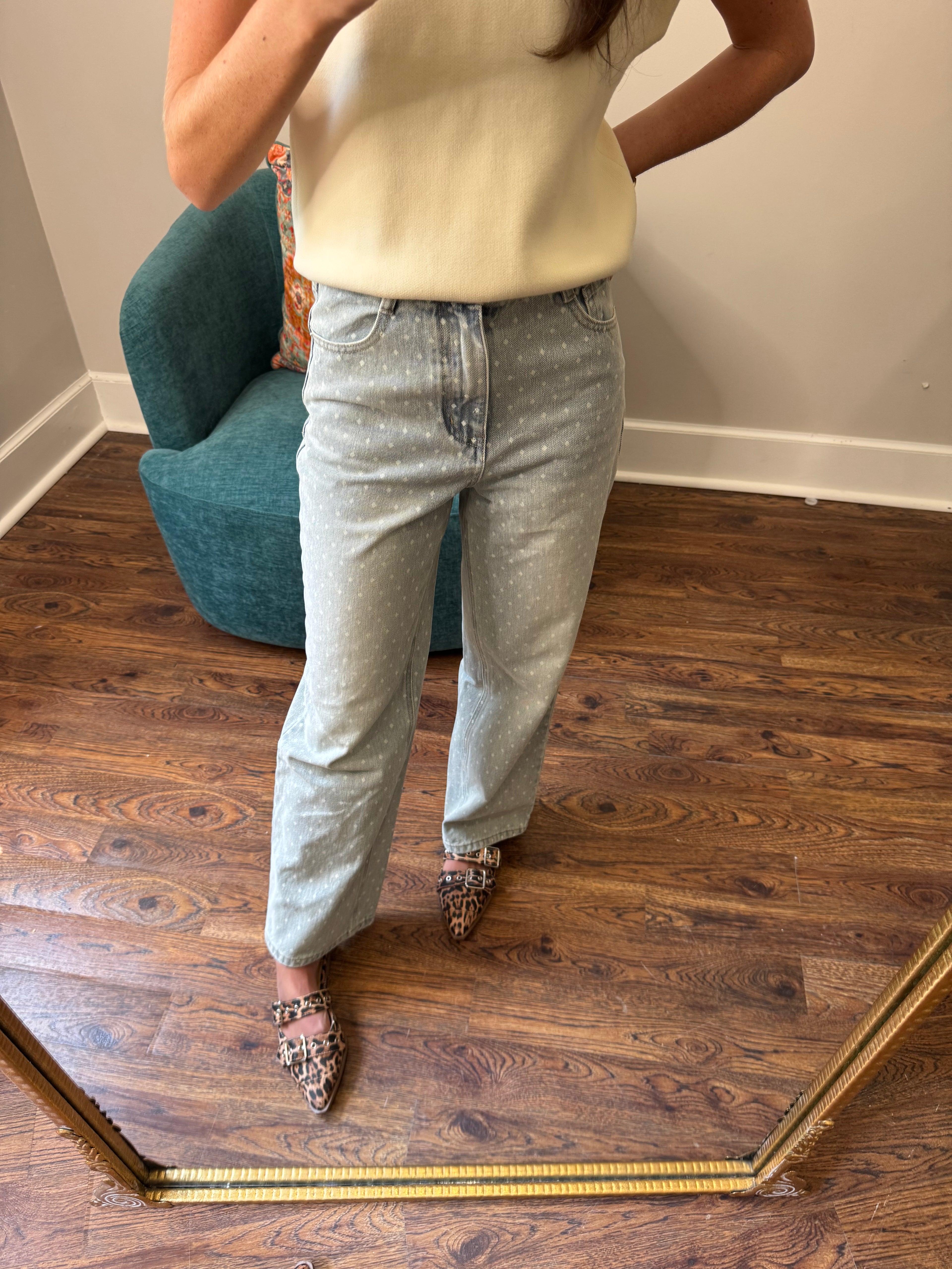 Washed Polkadot Denim Jeans