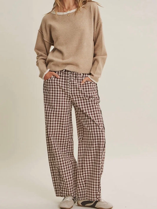 Mandy Gingham Cotton Barrel Pants