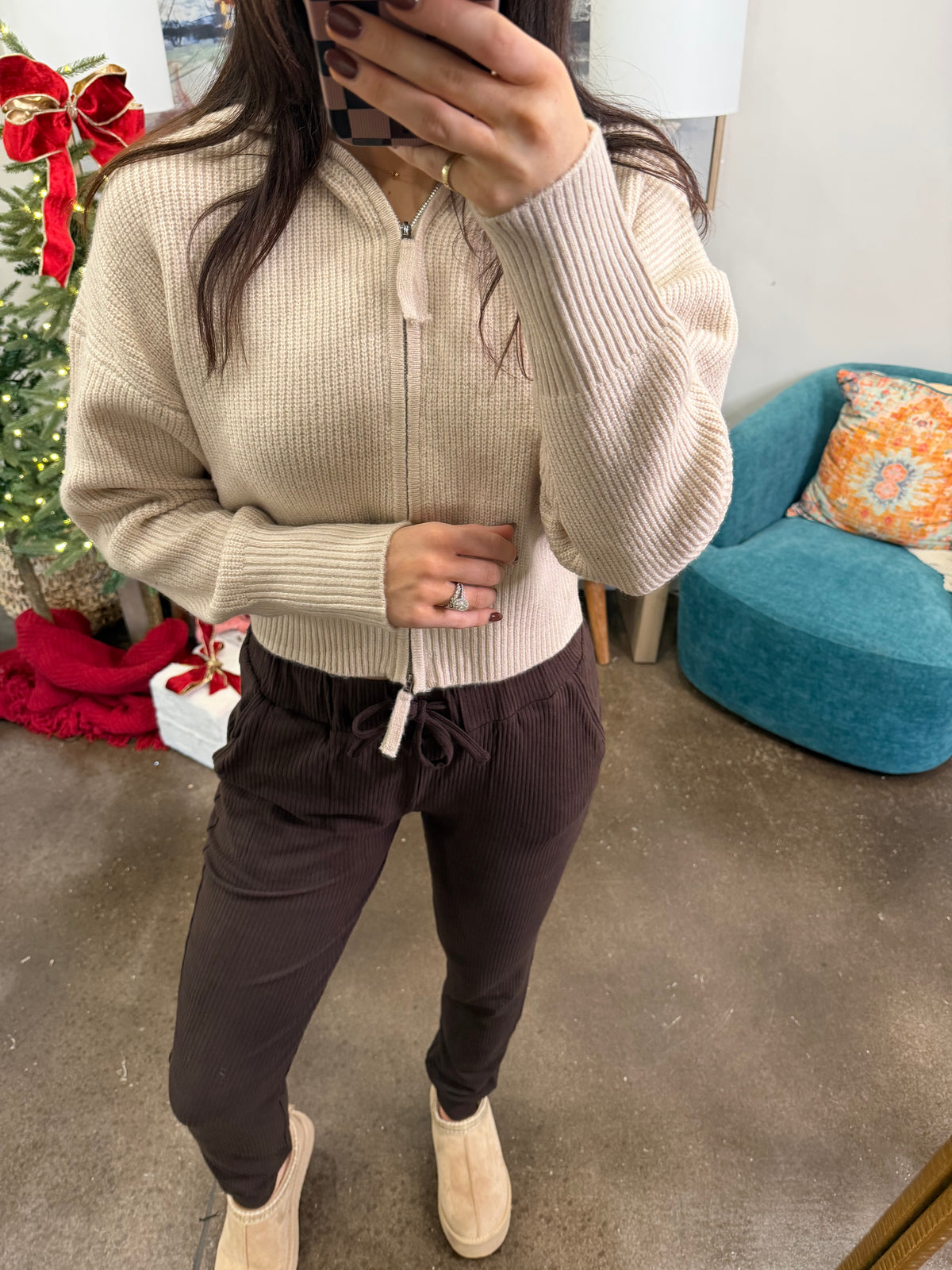 Brown Ribbed Joggers