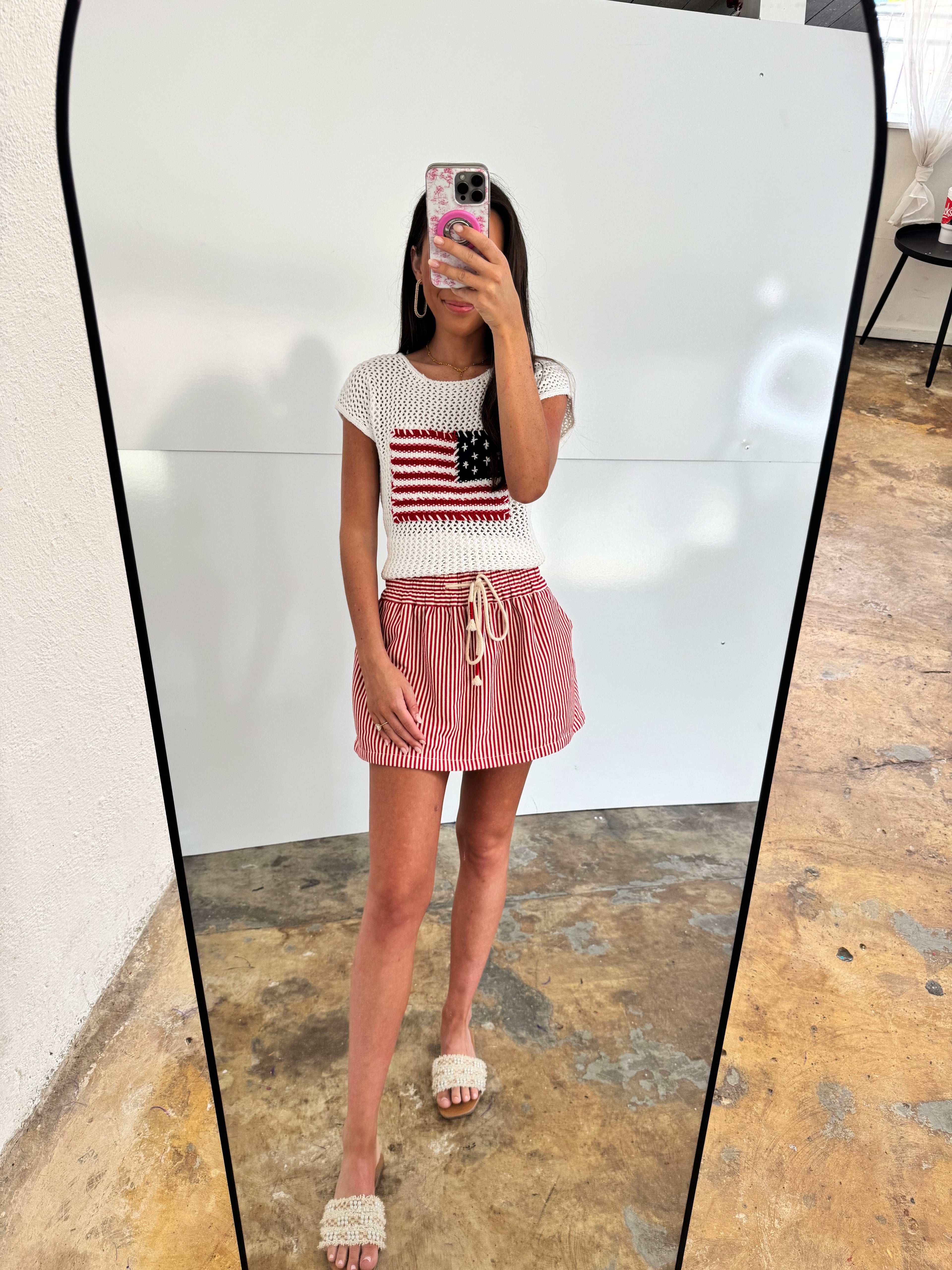 Red & White Striped Skort