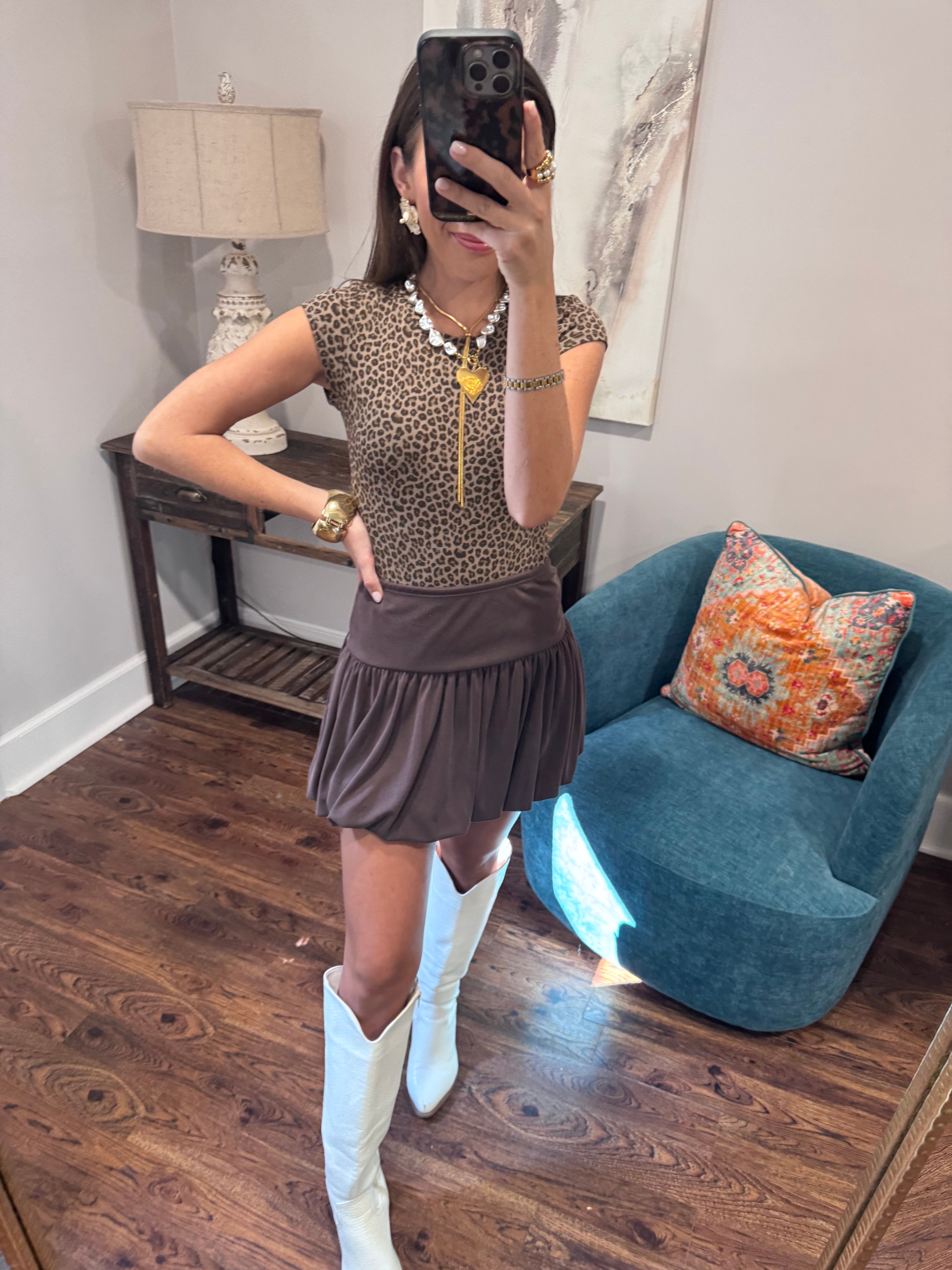 Mocha Ribbed Bubble Skirt