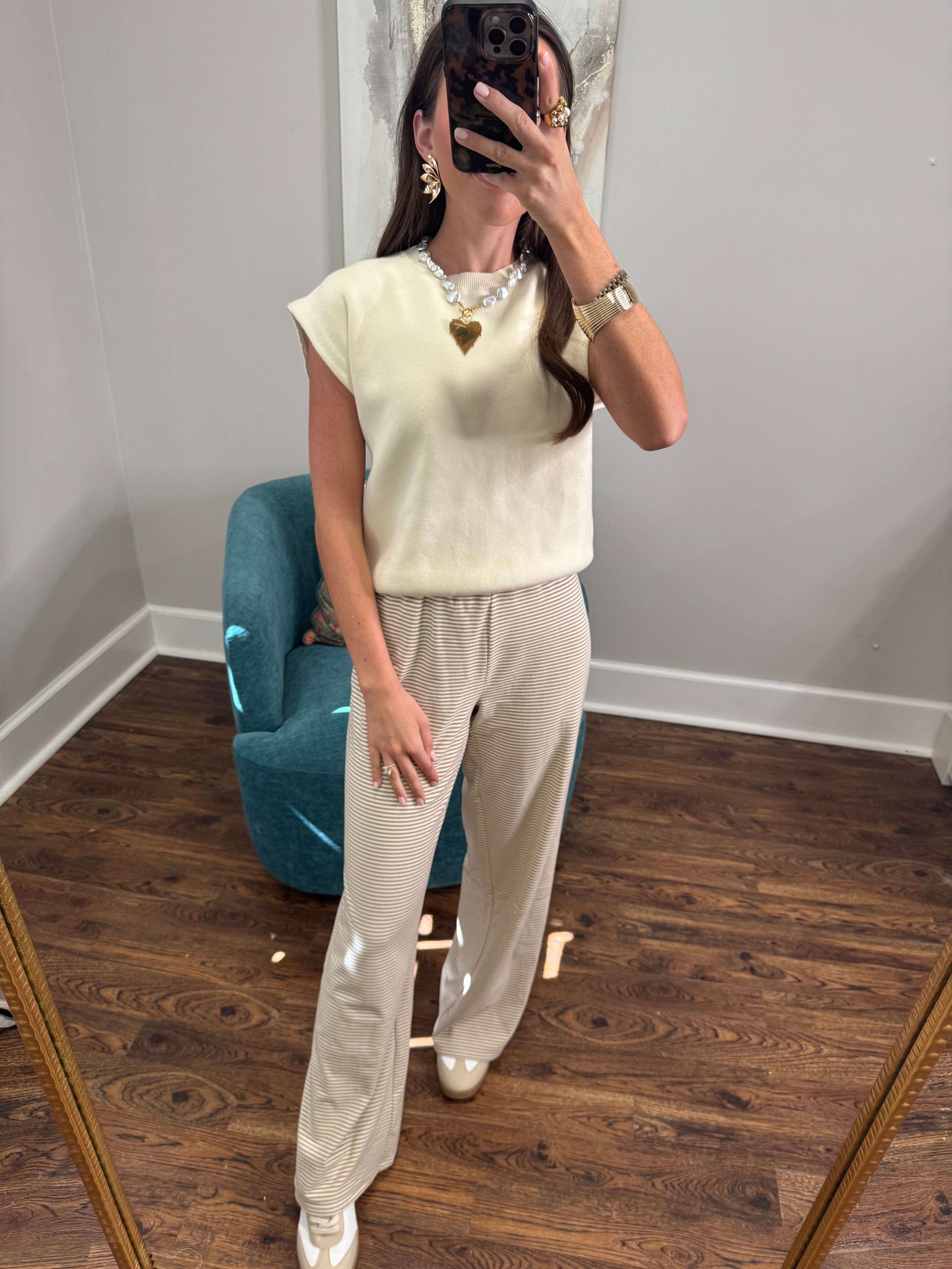 Tan Striped Lounge Pants