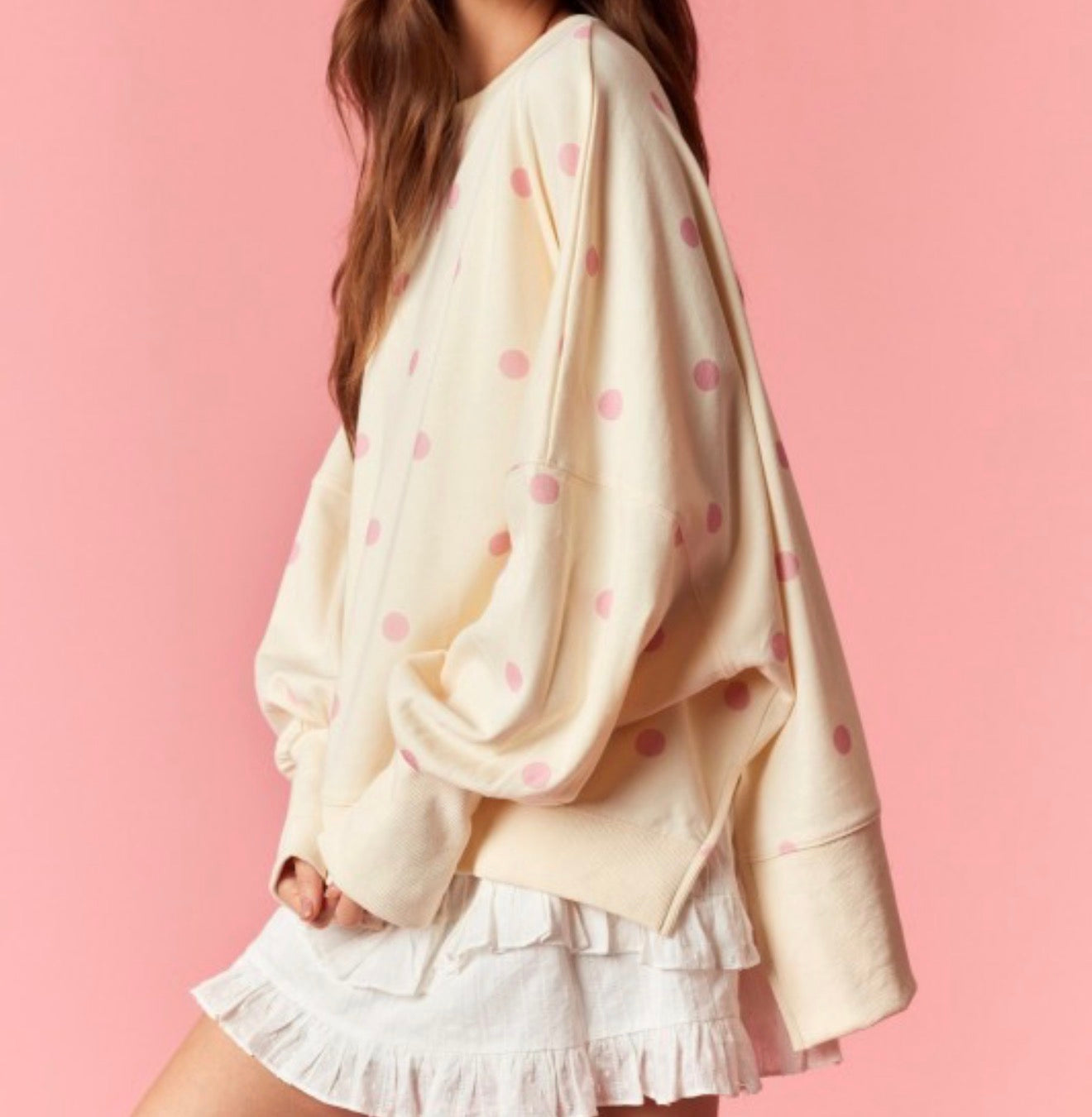Ivory Pink Polka Dot Sweater