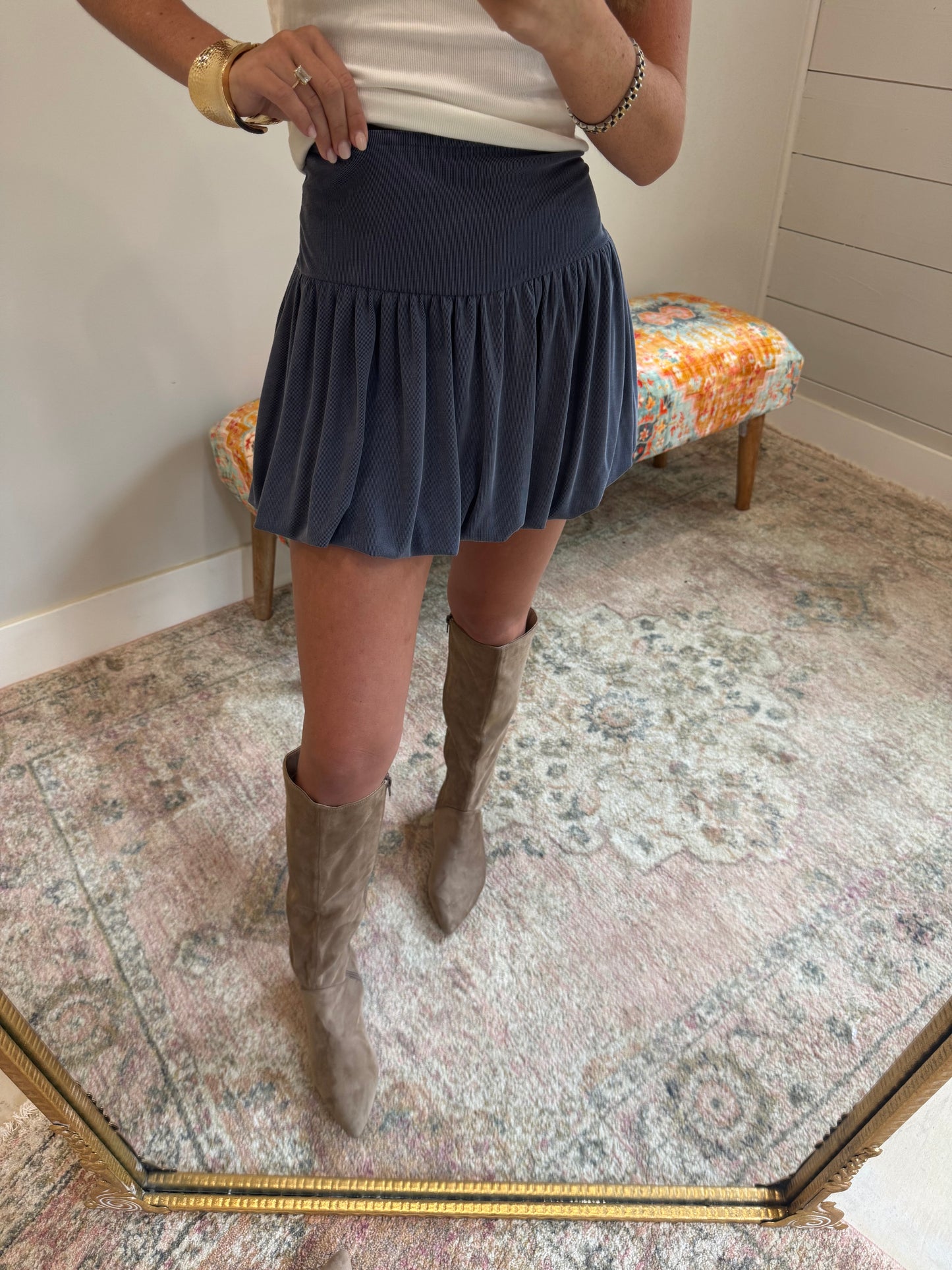 Blue Ribbed Bubble Skirt