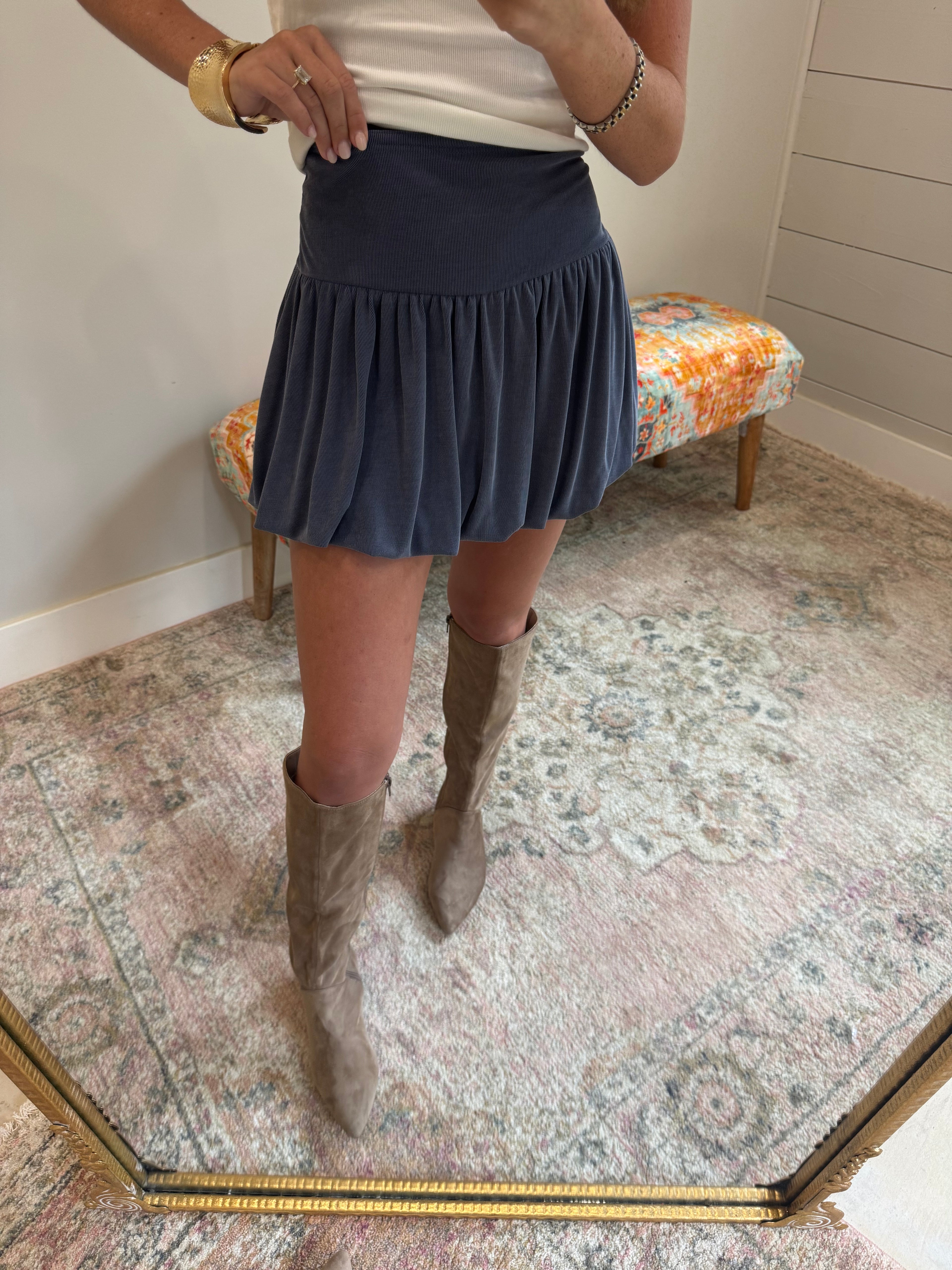 Blue Ribbed Bubble Skirt