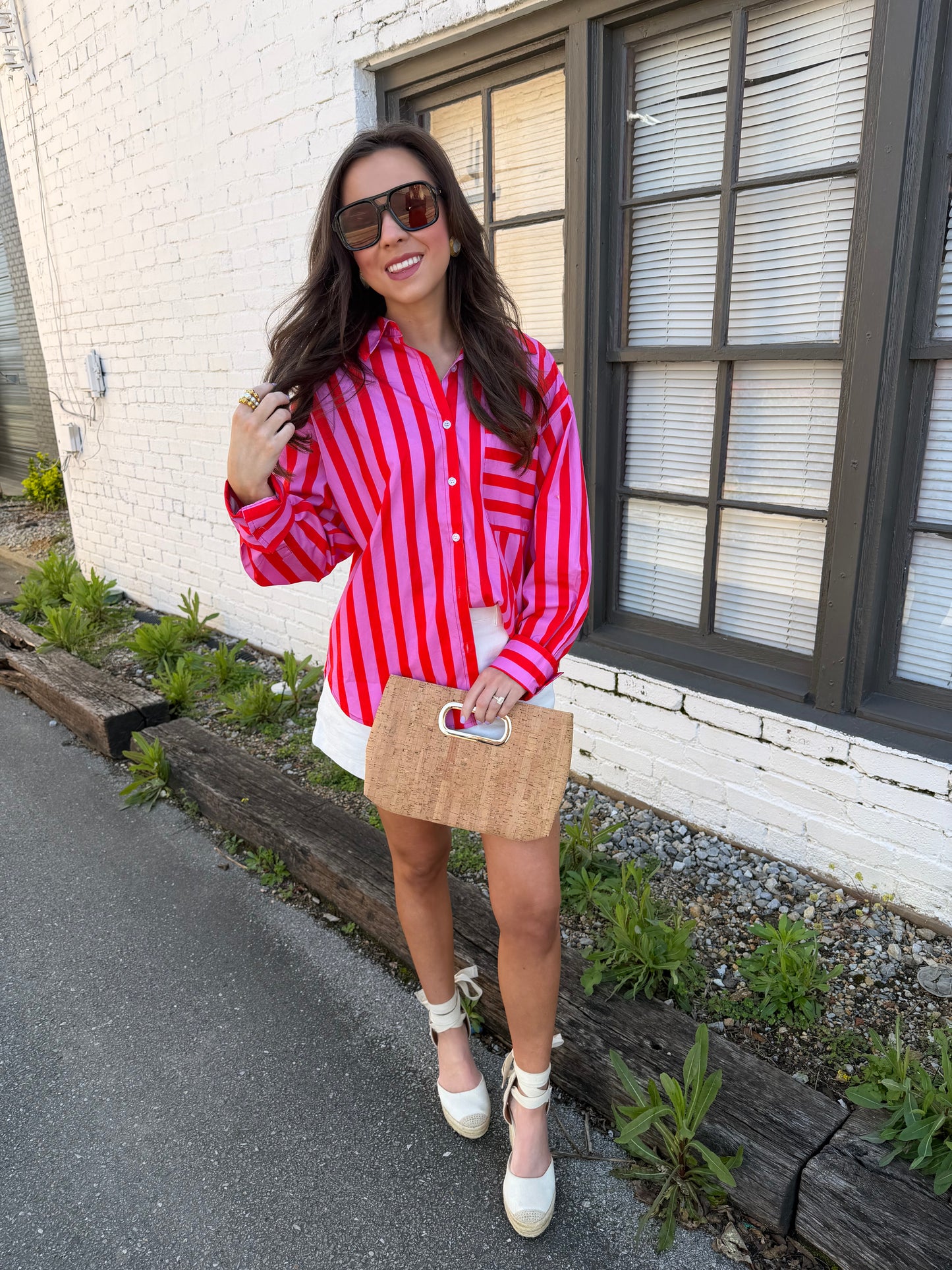 Liz Button Striped Top