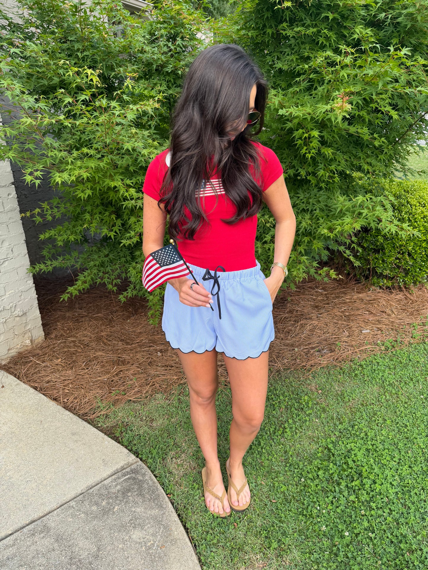 Blue Scallop Striped Shorts
