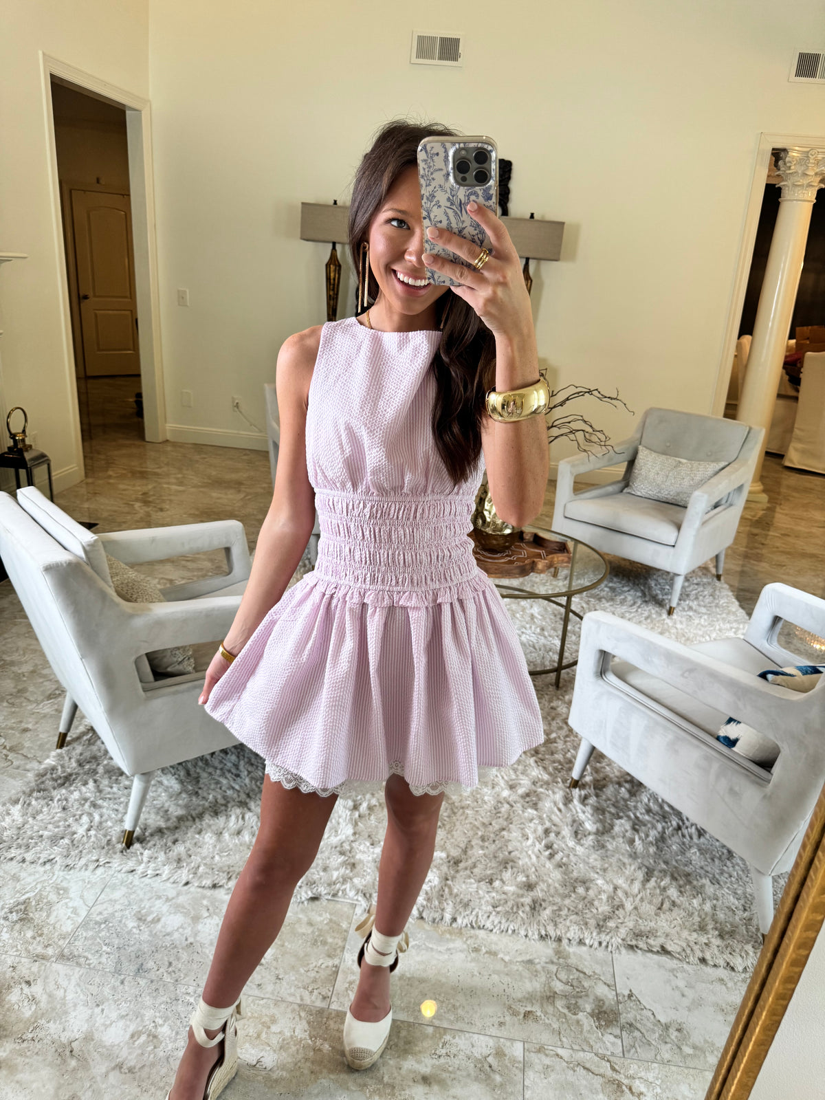 Pink Gingham Lace Dress