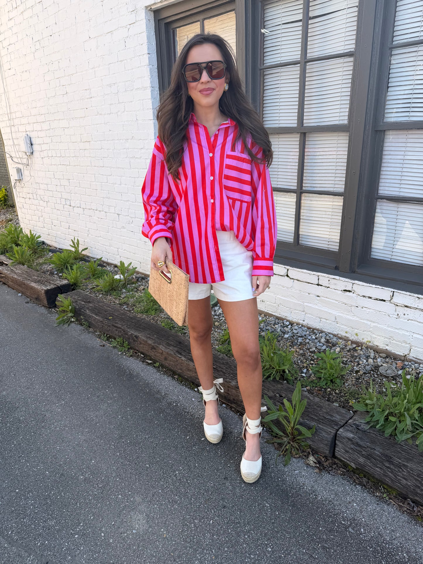 Liz Button Striped Top