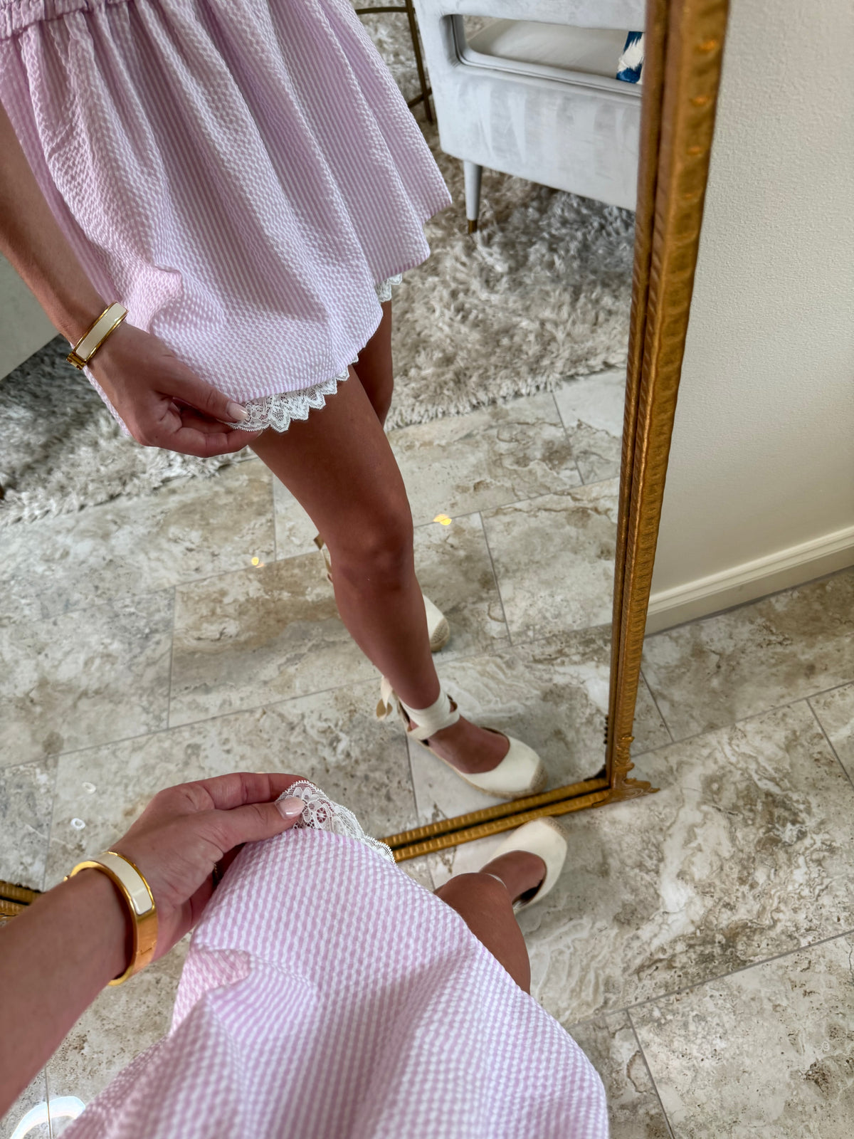 Pink Gingham Lace Dress