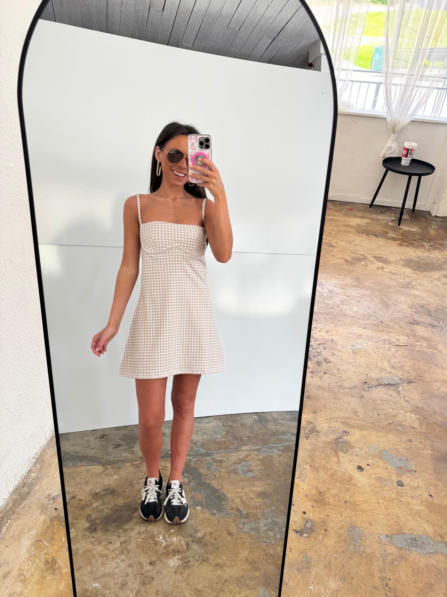 Beige Gingham Active Dress