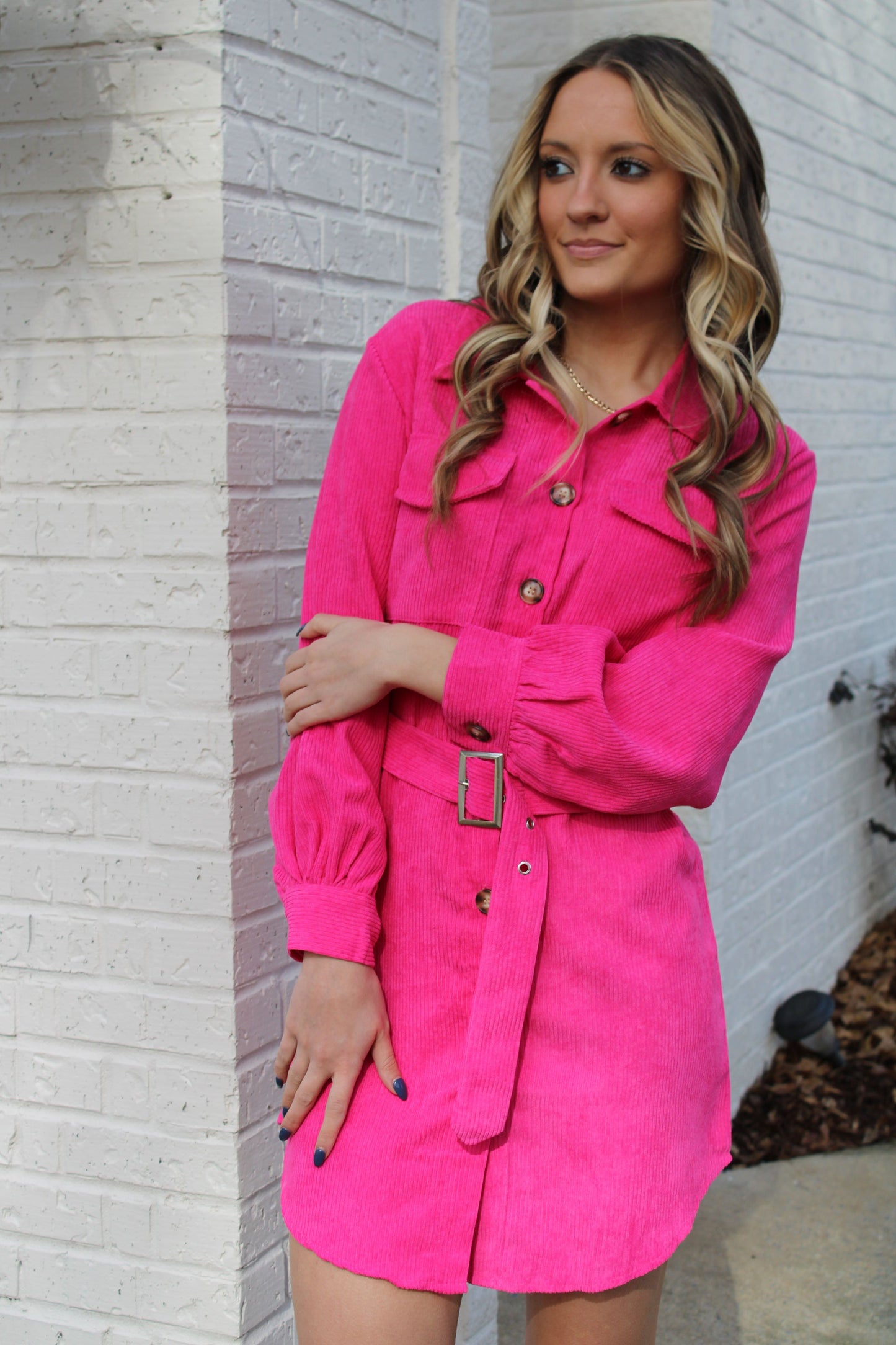 pink corduroy dress womens Safuny Mini Corduroy Dress with Pocket for Women Solid Color Long Sleeve Lapel Neck Dress Button Elegant Leisure Retro Holiday Beach Trendy Clothing