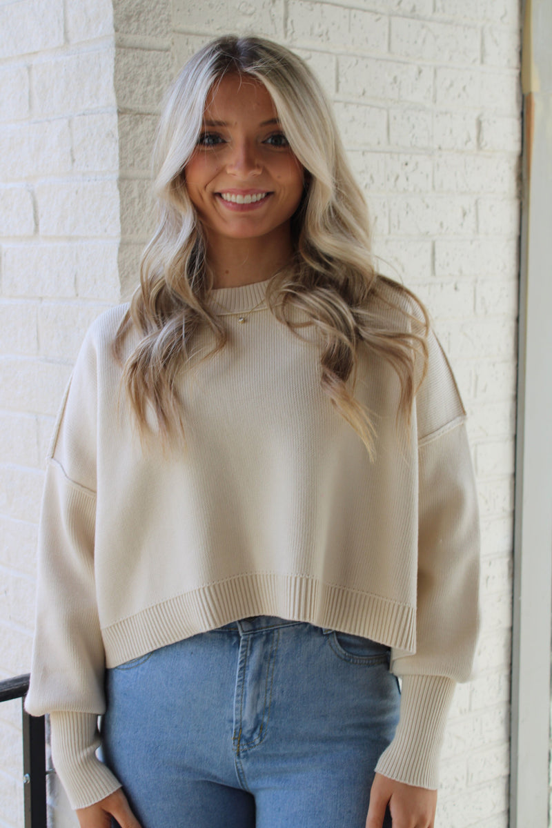 Cream Ribbed Crop Top